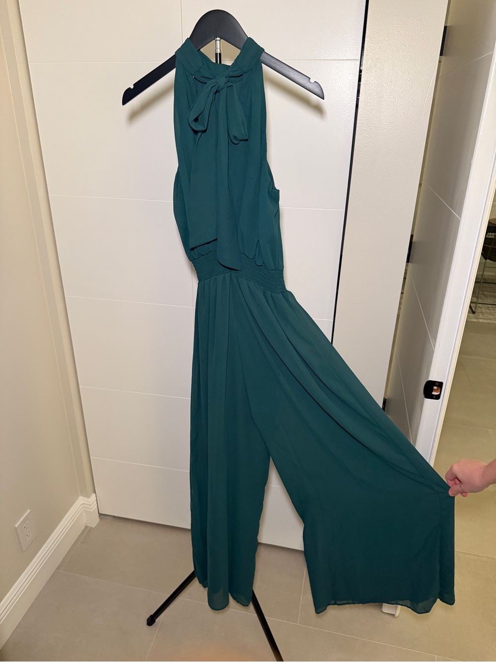 Vince Camuto Teal Halter Tie-Neck Wide-Leg Jumpsuit
